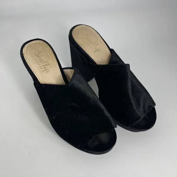 Shellys London “Dalia” Black Velvet Chunky Heel Sandals – Women’s Size 38 - Picture 2 of 9
